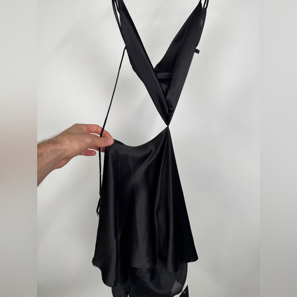 ARE YOU AM I Black Satin Slip Dress